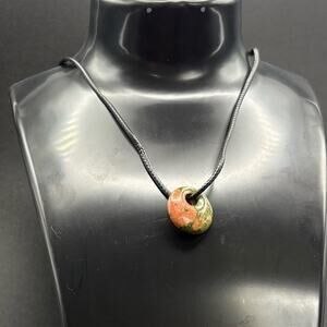 Unakite Stone Donut Pendant Necklace Healing Crystal Jewelry
